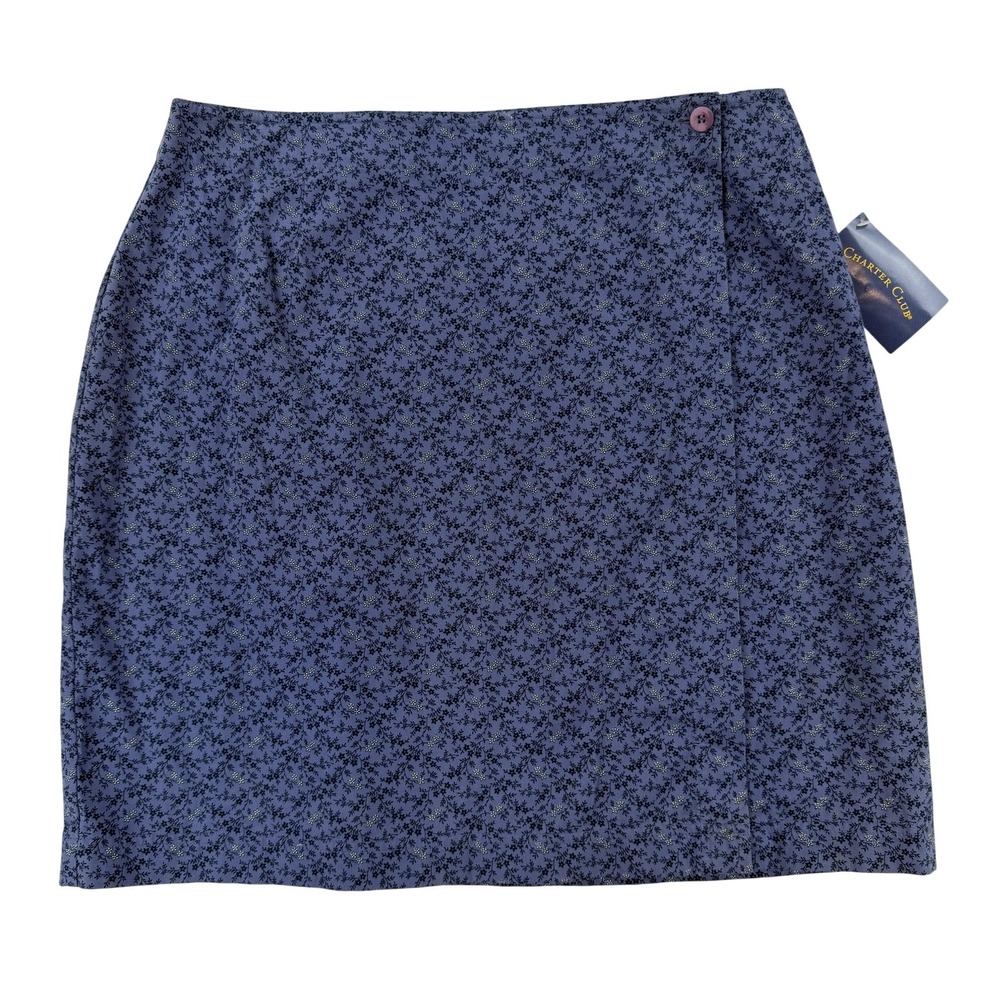 Vintage‎ Charter Club Skirt Womens 14 Blue Floral Pencil Wrap Mini NWT